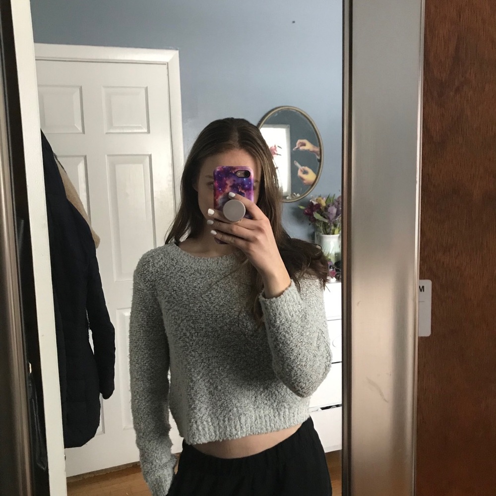Popcorn Knit Gray Sweater